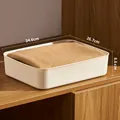 White stackable storage bin with dimensions 34.6x26.7x8.6cm for home organization - Thickened Flat No Lid Cream White