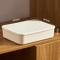 Creamy white rectangular storage box with lid and frosted texture, 34.8x26.9x8.9cm size - Thickened Flat White With Lid Cream White