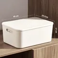 White plastic storage box with lid and handles, rectangular bin 40x28.5x17cm for home - Thickened Extra Large White With Lid 40x28x17cm