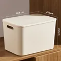 Cream colored plastic storage box with lid and side handles, size 40.5x28.5x26.5cm - Thickened Extra Large Cream White With Lid 40x28x26cm