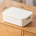 White stackable plastic storage bin with lid and side handles, 28x20.5x9.5cm dimensions - Thickened Medium Cream White With Lid