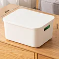 White thick plastic storage box with lid and handles, size 28.5x22x15cm for home organizing - Thickened Large Cream White With Lid