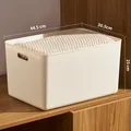 Cream plastic storage basket with handles for organizing clothes and toys, 44.5x30.5x25cm - Thickened Extra Large Cream White No Lid 45x31x25.3cm
