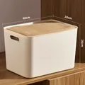 Creamy white plastic storage basket with side handles and dimensions 40x28x26cm - Thickened Extra Large Cream White No Lid 40x28x26cm