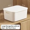 Large white plastic storage box with lid and handles, sized 28.5x22.2x15cm for organizing - Thickened Large White With Lid