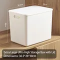 Extra large white plastic storage box with lid and handles for home organization - Thickened Super Large High White With Lid