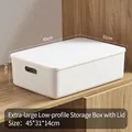 White extra large shallow storage bin with lid and handles, 45x31x14cm size - Thickened Extra Large Short White With Lid