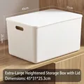 Extra large white plastic storage box with lid and handles for home organization - Thickened Extra Large High White With Lid