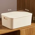Creamy white plastic storage bin with lid and handles, 40x28.5x17cm organizer box - Thickened Extra Large Cream White With Lid 40x28x17cm