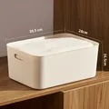 Cream rectangular plastic storage box with handles in 39.5x28x16.5cm size - Thickened Extra Large Cream White No Lid 40x28x17cm