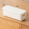 White plastic storage box with lid and handles, dimensions 28x10x9.2cm for home organizing - Thickened Small Narrow Cream White With Lid
