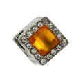 Square silver alloy charm with orange gemstone and micro-pave crystals for bracelets - Silver Orange