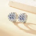 Sunflower shaped S925 silver hoop earrings featuring a brilliant round center zircon - Sunflower Hoop Earrings (ED202)