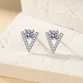 Elegant silver V-shaped stud earrings featuring a round center stone and pave zircon accents - V-Shaped Stud Earrings (ED209)