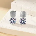 Elegant silver earrings featuring a round zircon stud with a square micro-pave setting - Square Round Full Zirconia Studs (ED207)