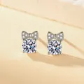 Elegant silver bow stud earrings with large round brilliant cut zircon stones - Butterfly Bow Stud Earrings (ED214)