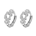 Silver huggie earrings featuring a geometric square design with clear zircon pavé stones - Geometric Design Hoop Earrings (ED213)