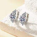 Elegant silver S925 earrings with round and teardrop-cut cubic zirconia on stone base - Unique Design Hoop Earrings (ED184)