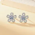 Sparkling silver flower stud earrings with a central cubic zirconia and pavé petals - Five-Petal Flower Stud Earrings (ED215)