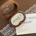 Silver butterfly ring set and thin band in a luxury walnut wood gift jewelry box - Butterfly Ring Style C (04-A19) / Silver