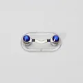 Magnetic eyeglass holder brooch with dark blue rhinestones and silver V-shaped metal frame - Upgraded / Dark Blue