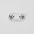 Silver V-shaped magnetic eyeglass holder with light blue rhinestones on a plastic base - Upgraded / Light Blue Zircon