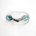 Silver V-shaped magnetic glasses holder brooch with two bright sky blue crystals - Upgraded / Lake Blue