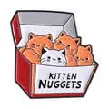 Funny enamel pin featuring kitten nuggets in a red fast food box on white background - Kitten Nuggets Style (QHXZ4564)