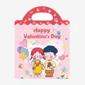 Pink Valentine's Day cartoon gift bag featuring cute kids with hearts and rainbows - Valentine Style