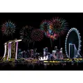 Artistic Singapore city skyline scratch painting featuring Marina Bay Sands and fireworks - Singapore