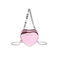 Pink heart-shaped crossbody bag with metallic finish and silver chain strap - Pink