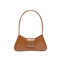 Borsa a spalla marrone lucida con fibbia a farfalla argentata e design vintage - Marrone