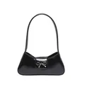 Borsa baguette nera lucida minimalista con decorazione a fiocco in metallo argento - Nero