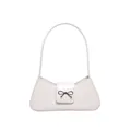 Borsa baguette bianca minimalista con fibbia a fiocco argento e finitura lucida - Bianco