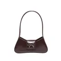 Borsa baguette minimalista marrone scuro lucida con fibbia a fiocco argento - Marrone