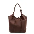 Dunkelbraune matte Wildleder-Einkaufstasche mit eleganter Schleife und Kunstleder - Kaffeebraun