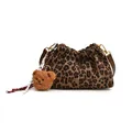 Mini leopard print bucket bag with drawstring closure and brown plush bear charm - Leopard Coffee With Charm