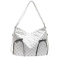 Schicke weiße Polka-Dot-Einkaufstasche mit schwarzen Schleifen und Reißverschlüssen - Weiß