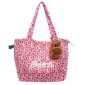 Rosa Canvas-Einkaufstasche mit Leopardenmuster, Beach-Aufdruck und Plüschbären-Anhänger - Mit Anhänger / Rosa mit Anhänger