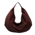 Large burgundy matte suede hobo shoulder bag with double zipper and minimalist design - Red Brown