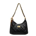 Borsa hobo nera in pelle trapuntata con catena dorata e ciondolo a chiave elegante - Nero Con Pendente Grande