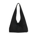 Minimalist black suede hobo shoulder bag with large capacity and matte finish - Black