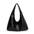 Bolso hobo minimalista en cuero PU negro brillante con correa ancha y hebilla de metal - Negro