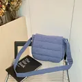 Blue quilted nylon crossbody bag with adjustable wide strap for daily casual wear - Blue