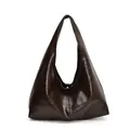 Bolso hobo grande minimalista marrón oscuro con textura encerada brillante para diario - café