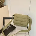 Olive green quilted puffer crossbody bag with matching adjustable canvas strap - Green