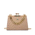 Rosa Ledertasche mit Straußenmuster, Perlenkette und Vintage-Kussverschluss - Khaki