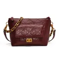 Quilted burgundy PU leather chain shoulder bag with vintage diamond pattern and gold clasp - Red
