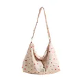 Bolso hobo de lona beige con lunares de colores y correa de hombro ajustable moderna - 40x10x30cm / Blanco Roto Lunares de Colores