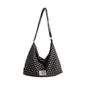 Bolso bandolera de lona de gran capacidad con diseño clásico de lunares blancos y negros - 40x10x30cm / Negro Blanco Lunares